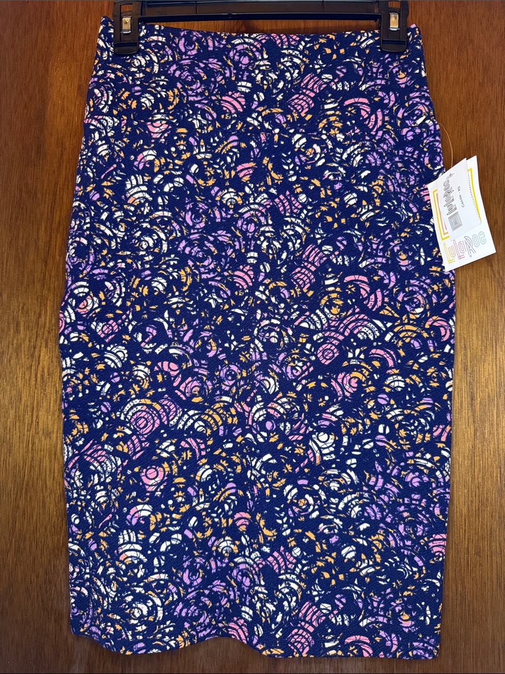 LuLaRoe Navy Floral Lace-Print Pencil Skirt with Pink, Purple & Gold Accents